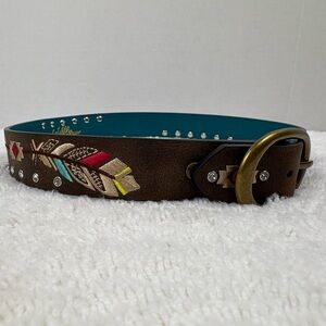 Catchfly Studio Girls’ Leather Belt Featuring Embroidered Feather Design-Size: M